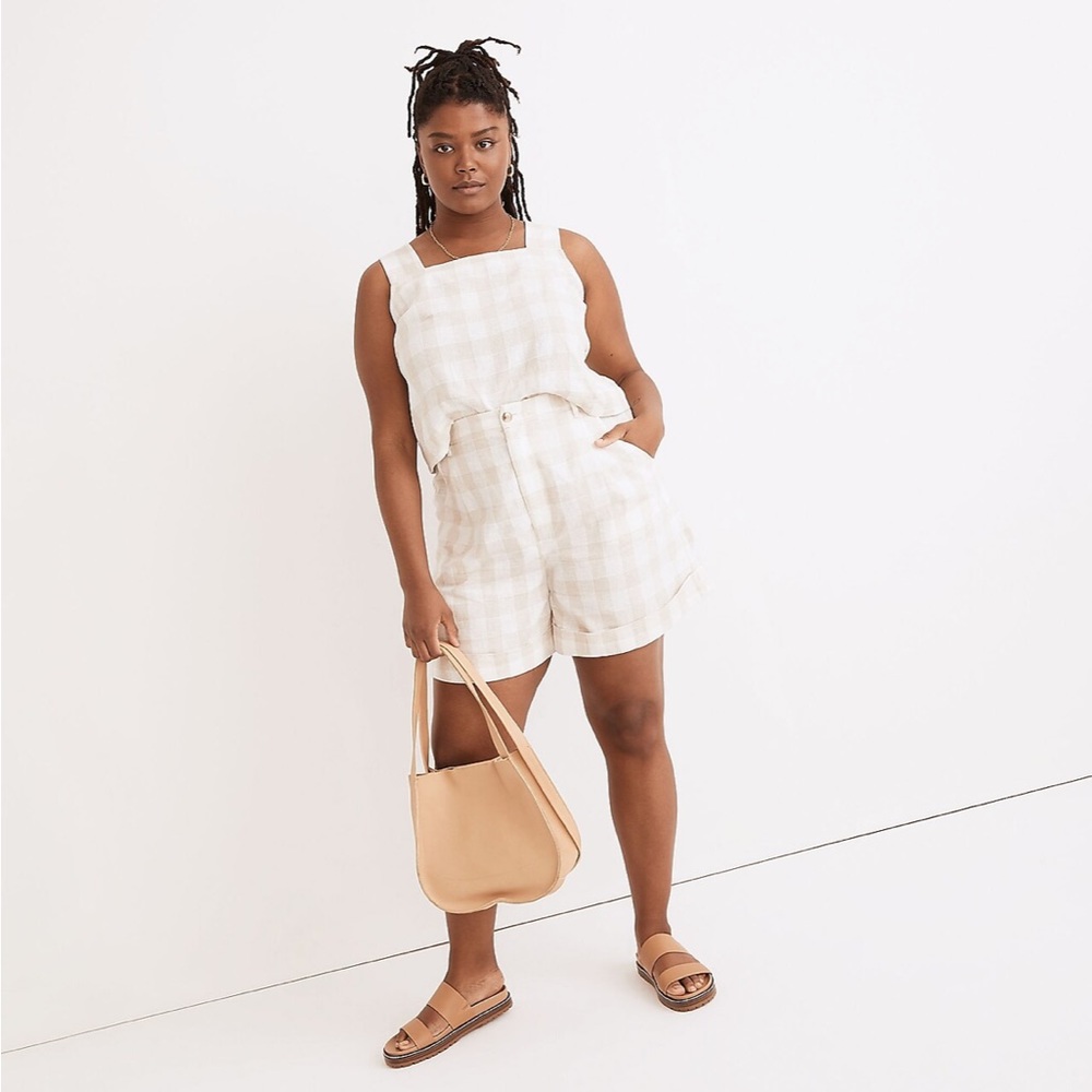 Madewell Cream Plaid High-Waist Shorts
